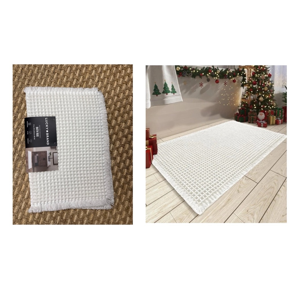 Lucky Brand Bath Mat 17x 24”White Soft Waffle Non Slip Machine Washable Durable